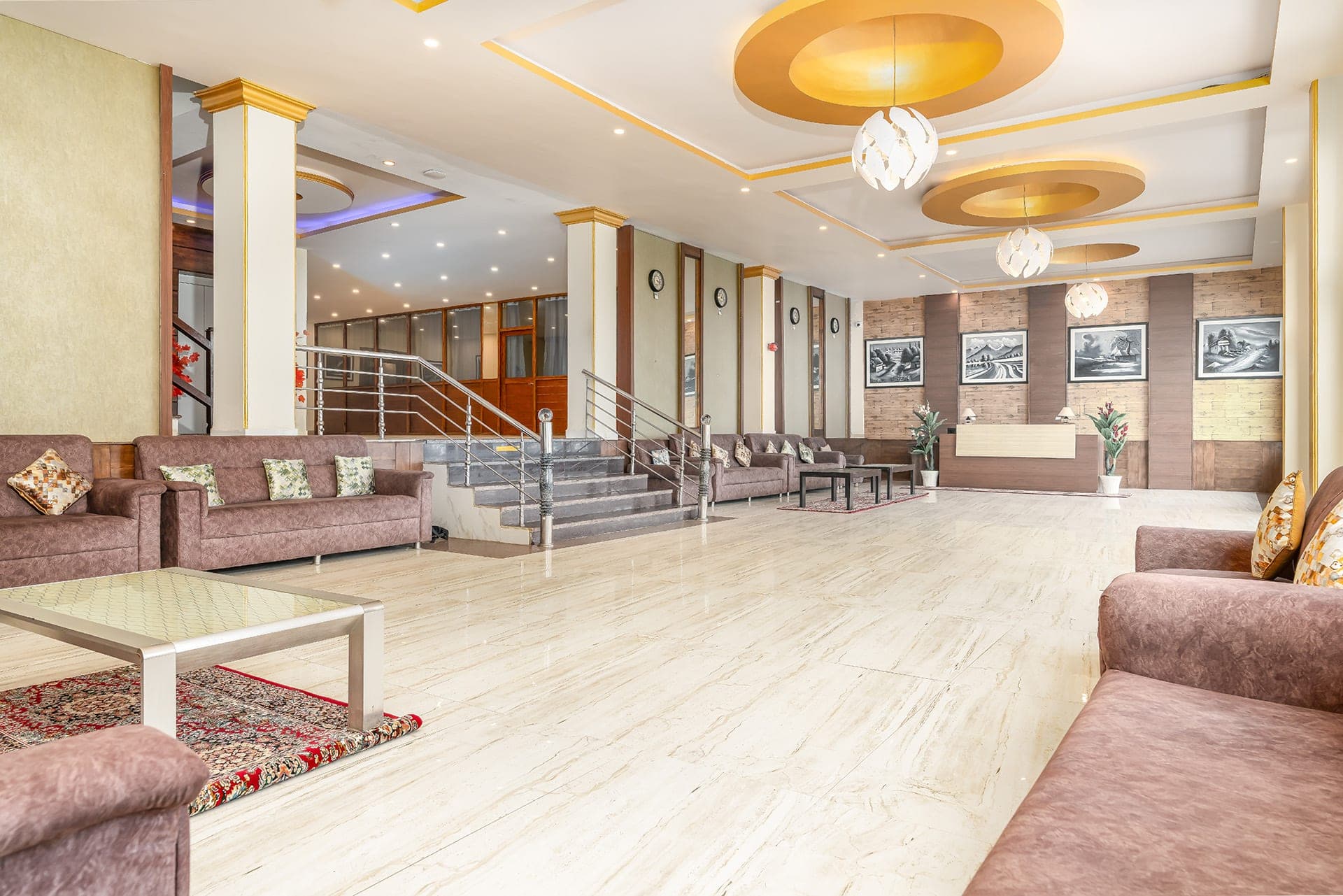 Hotel Sparrow lobby with staircase and reception